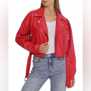 Avec Les Filles Bold Red Leather Jacket
